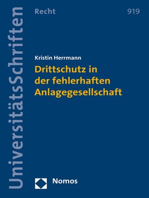 cover image of Drittschutz in der fehlerhaften Anlagegesellschaft